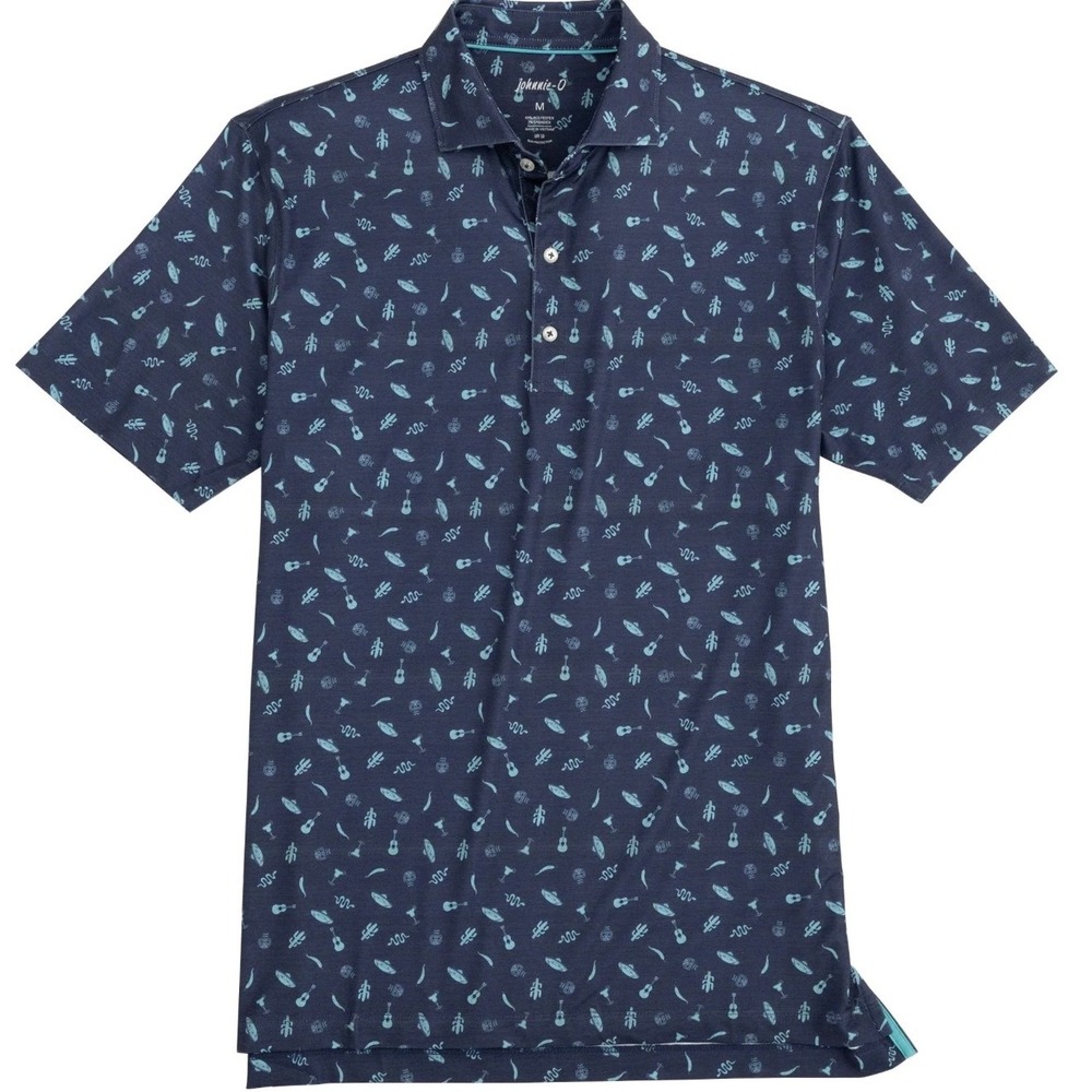 Johnnie-O Tex Mex Novelty Fiesta Print Golf Performance Polo Shirt Mens Large